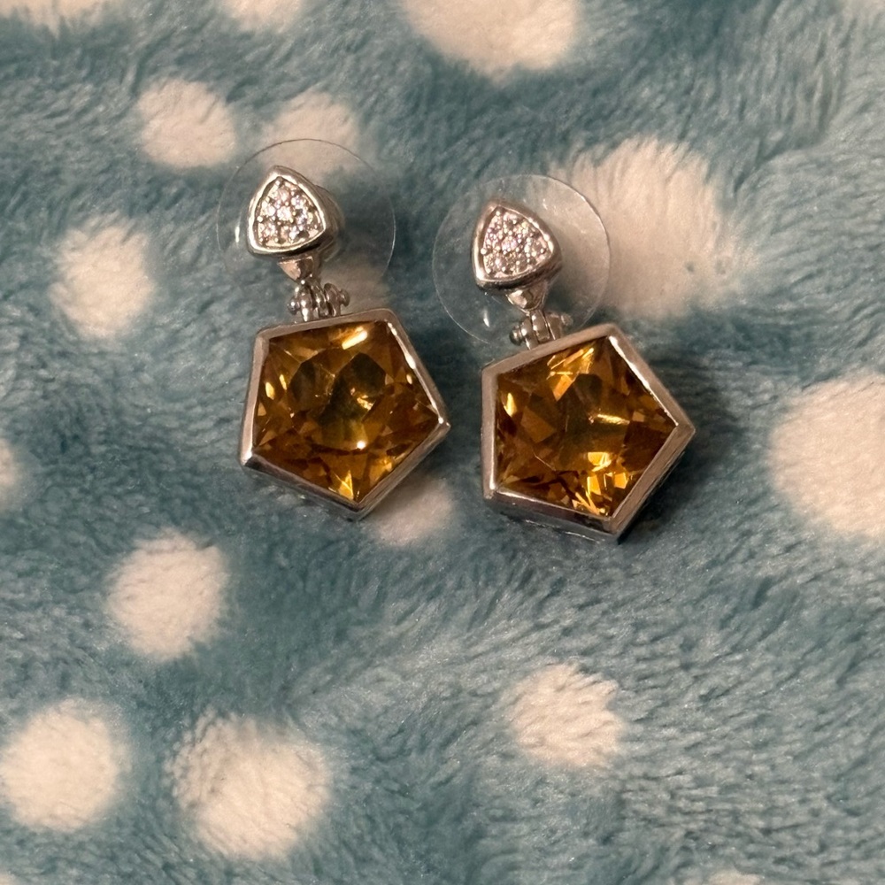 Stunning Citrine and Natural Zircon Earrings in Platinum over 925 Sterling